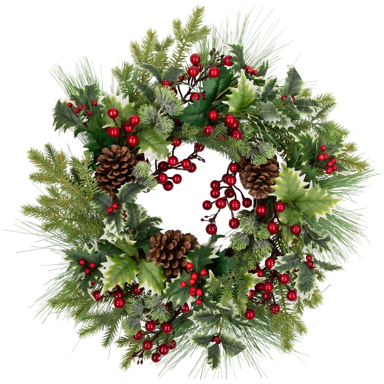 Northlight Holly and Berries, Frosted Thistle and Pine Artificial Christmas Wreath - 24" - Unlit